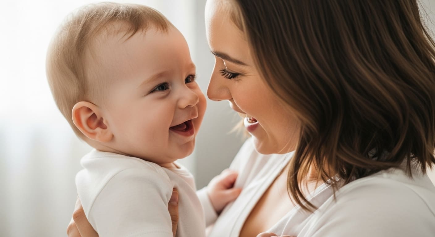 bebé sonriendo a su madre