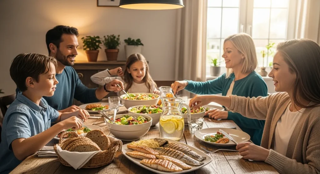 Familia compartiendo comida