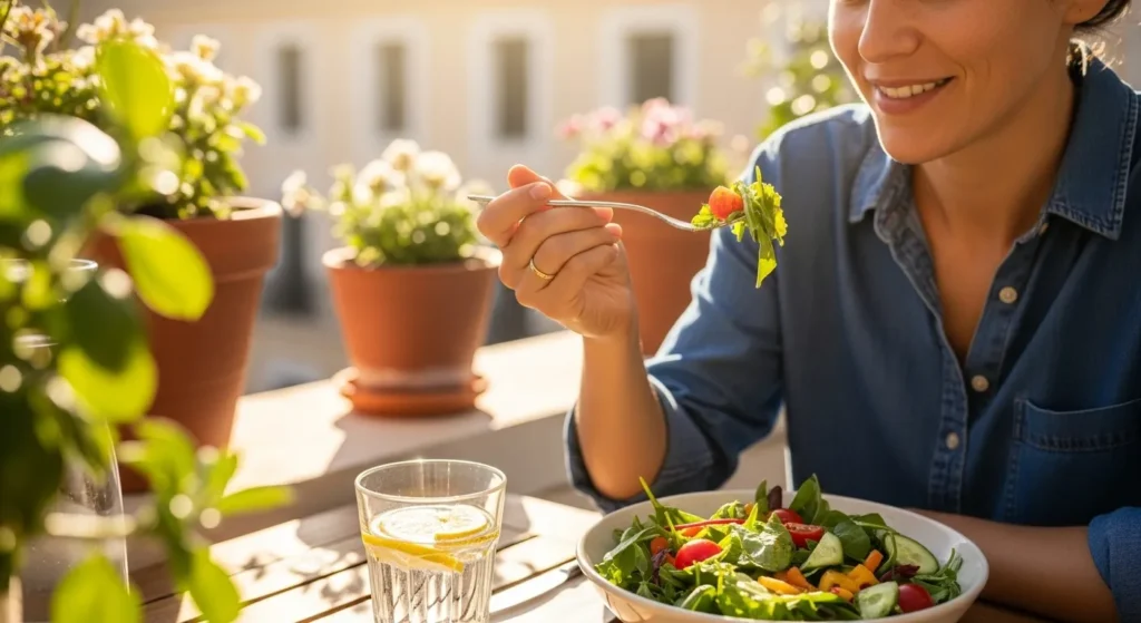 Persona comiendo ensalada