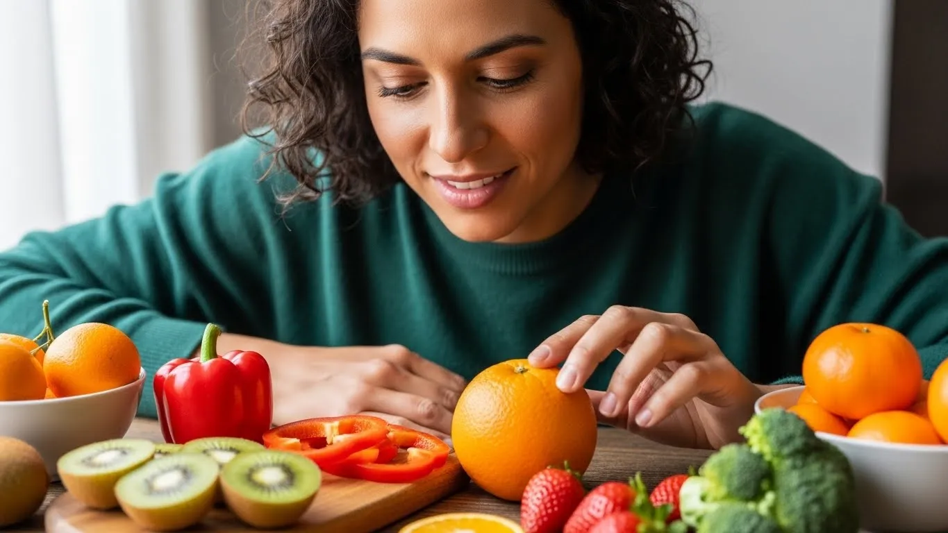 Persona revisando alimentos con vitamina C