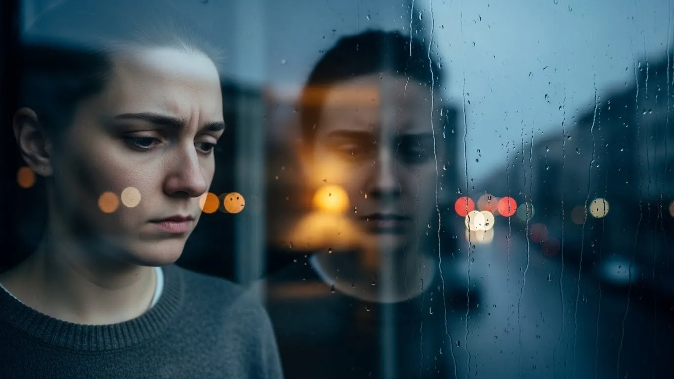 Persona reflexiva mostrando señales de irritabilidad o tensión leve