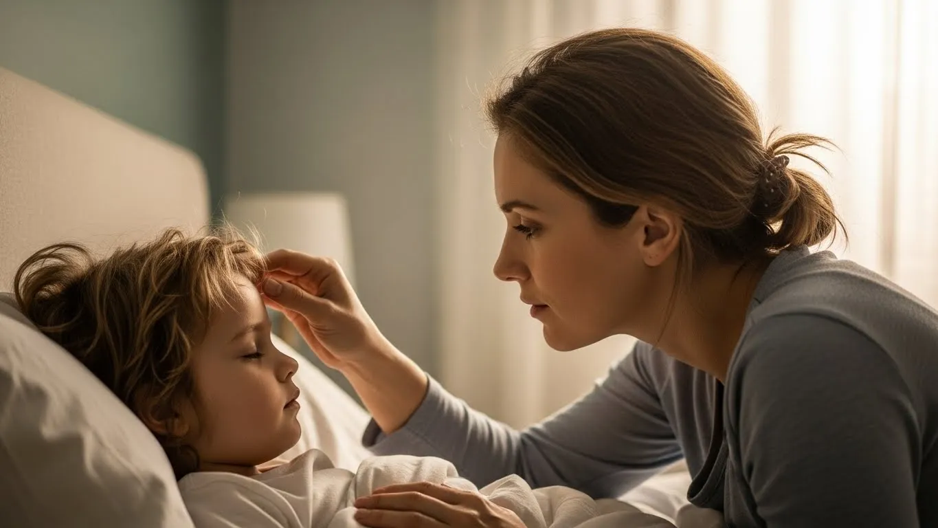 Madre revisando la temperatura de su hijo