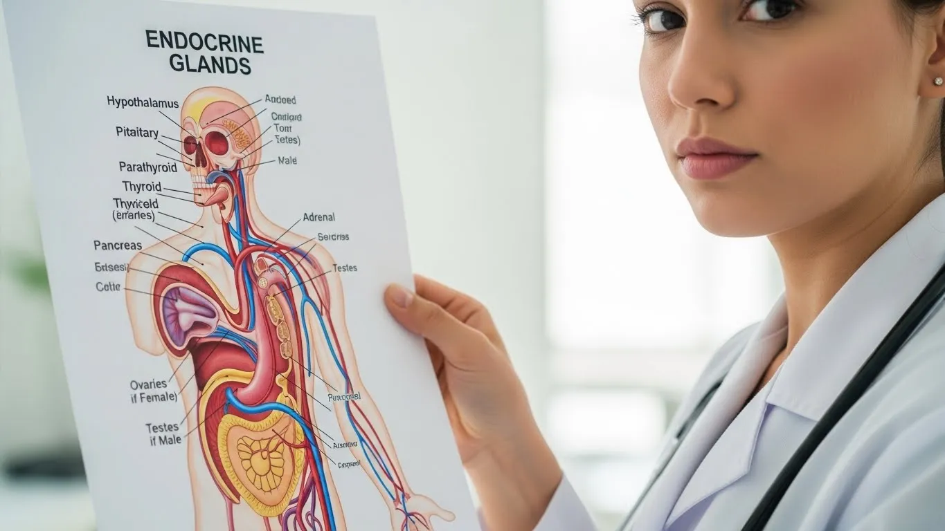 Persona sosteniendo un esquema de glándulas endocrinas