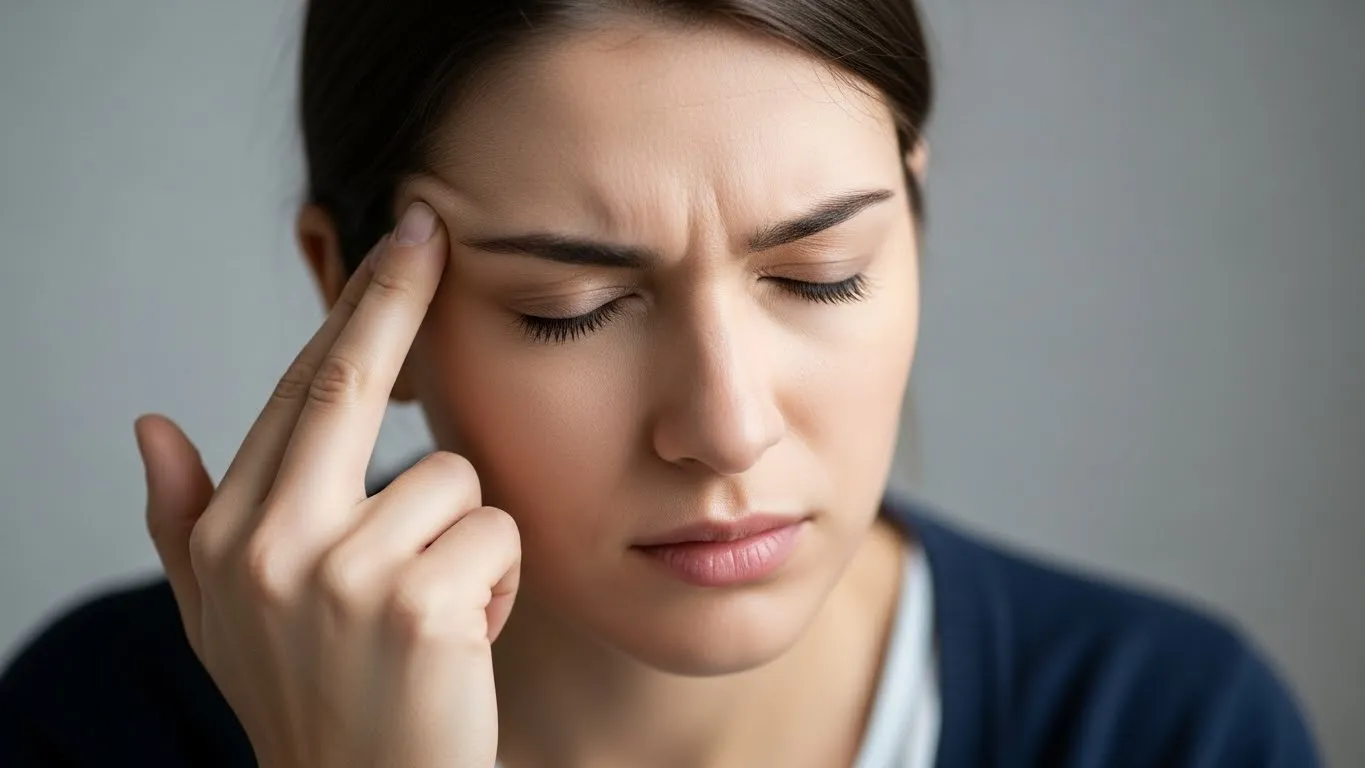 Persona tocándose la sien con expresión de dolor leve